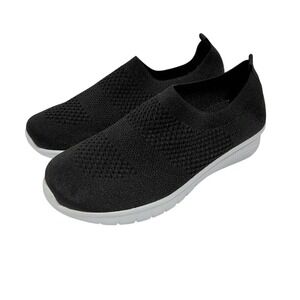 Womens Black Knit Slip On Sneakers Lightweight Walking Shoes Size 8.5